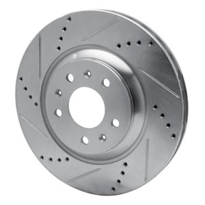 Cadillac CTS Brake Rotor (1) - Front Left - R1 Concepts - Drilled & Slotted - Silver - `04-`08